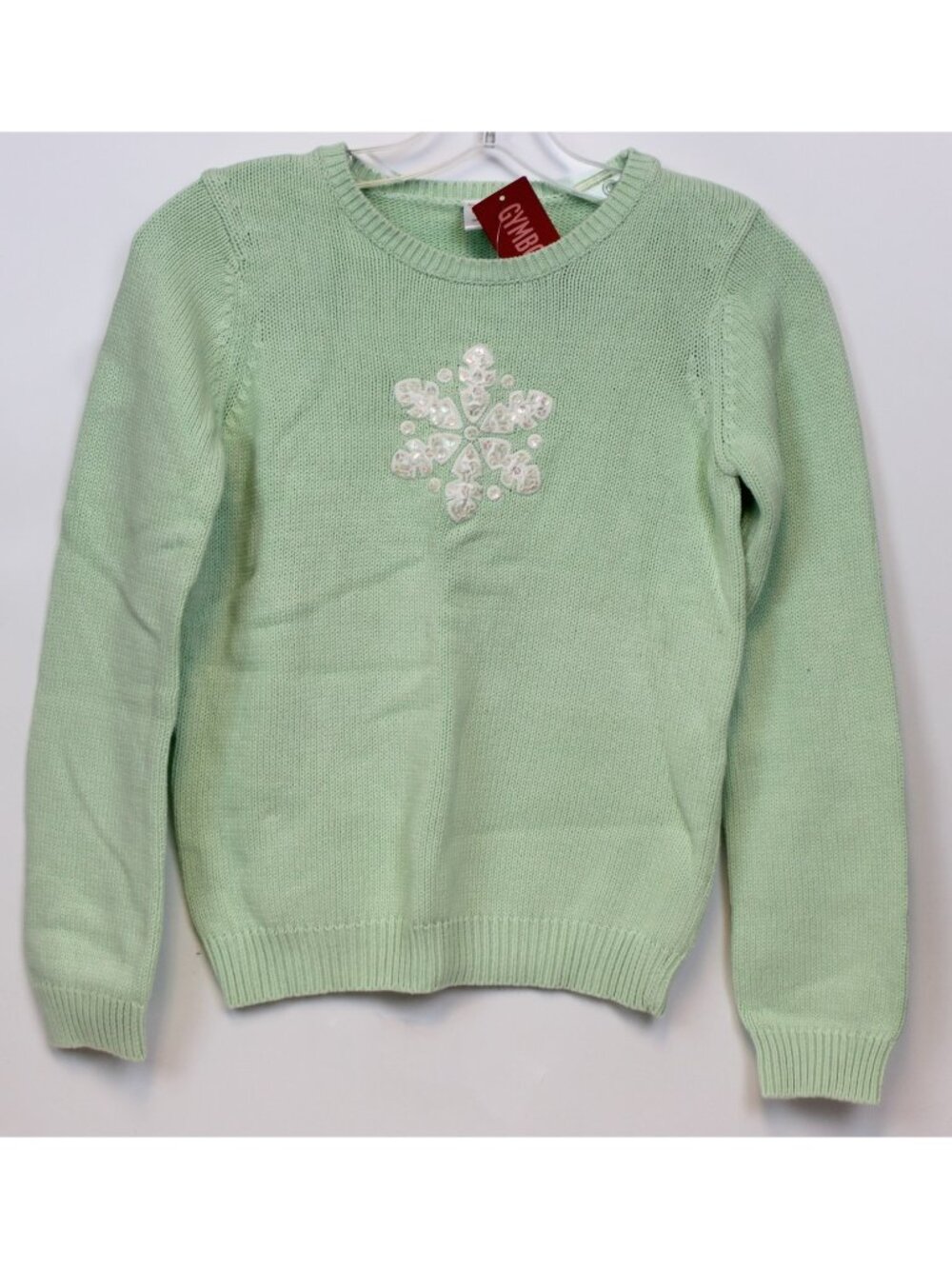 2009 Gymboree Winter Ballerina Sweater Lg 10/12 Mint Snowflake Solid Sequins